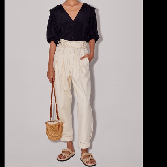Anthropologie Magali Pascal Adrienne Barrel Leg Jeans in Ecru - Picture 1 of 4